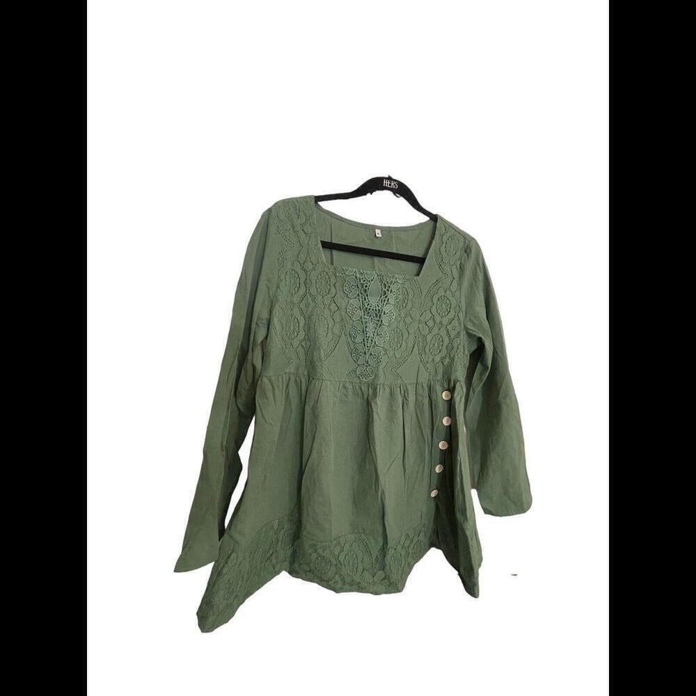 Boutique, Women's Green   Top Blouse Boho Peasant Size Medium WT26